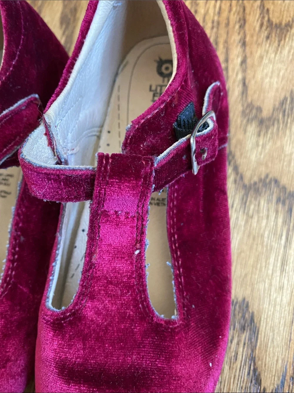 Red velvet Oldsoles t-strap Mary Janes, size 30 (12). Excellent condition